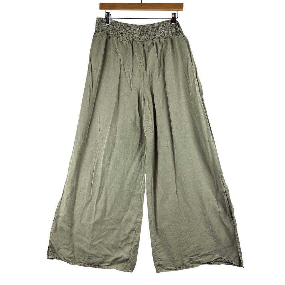 Versona Pants Womens XXL Green 100% Tencel Lyocell Smocked Waist Wide Leg Casual